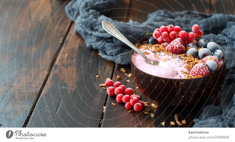 Wild berries smoothie bowls Yoghurt Fruit Dessert Nutrition Breakfast Vegetarian diet Diet Bowl Spoon Summer Fresh Pink Red White background Berries blended