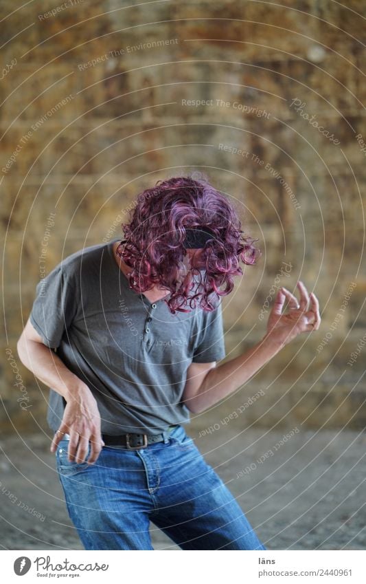 Air guitar 3 Music Human being Masculine Man Adults Life 1 Guitar T-shirt Jeans Hair and hairstyles Long-haired Curl Joy Happy Happiness Contentment