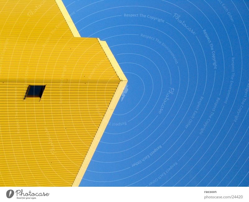 buildings Office building Yellow Window Architecture Modern Blue Arrow Sky Contrast