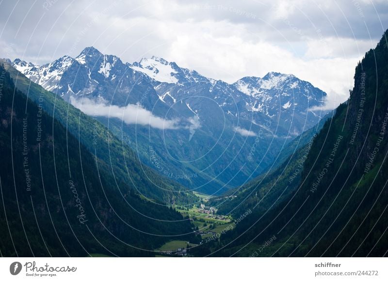 ...through this high alley... Nature Landscape Clouds Bad weather Rock Alps Mountain Peak Snowcapped peak Threat Tall Valley Slope Sunspot Narrow