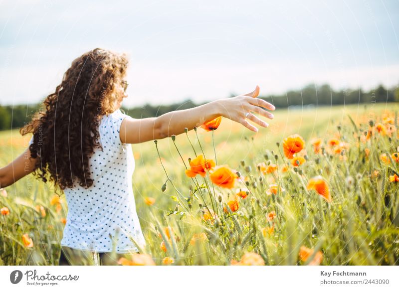 Young pretty woman walks through poppy field Joy Happy Wellness Life Vacation & Travel Trip Freedom Summer Summer vacation Feminine Young woman