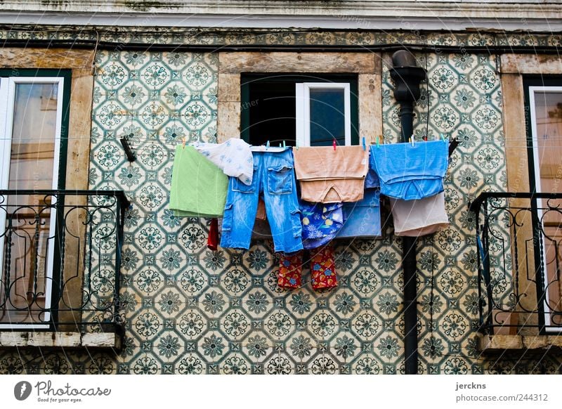 Typical portuguese window Lisbon Portugal Old town Balcony Window Tourist Attraction Vacation & Travel Colour photo Exterior shot Deserted Morning Wide angle