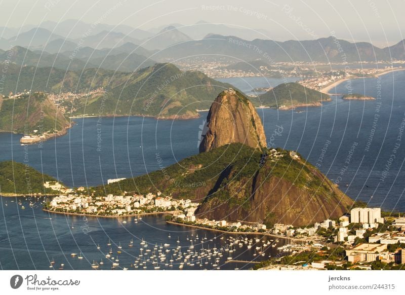 Sugar Loaf Nature Landscape Water Mountain Sugar Loaf Mountain Bay Rio de Janeiro Brazil Capital city Tourist Attraction Landmark Vacation & Travel Distress