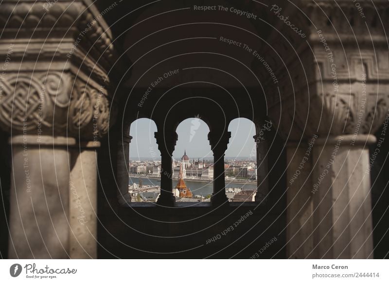 parliament and danube river framed from window on the other riverside architecture buda budapest building buildings city cityscape europe gothic historic