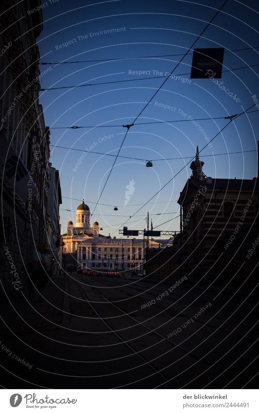 Helsinki at dusk Vacation & Travel Tourism Sightseeing City trip Winter Beautiful weather Finland Capital city Downtown Tourist Attraction Landmark Street