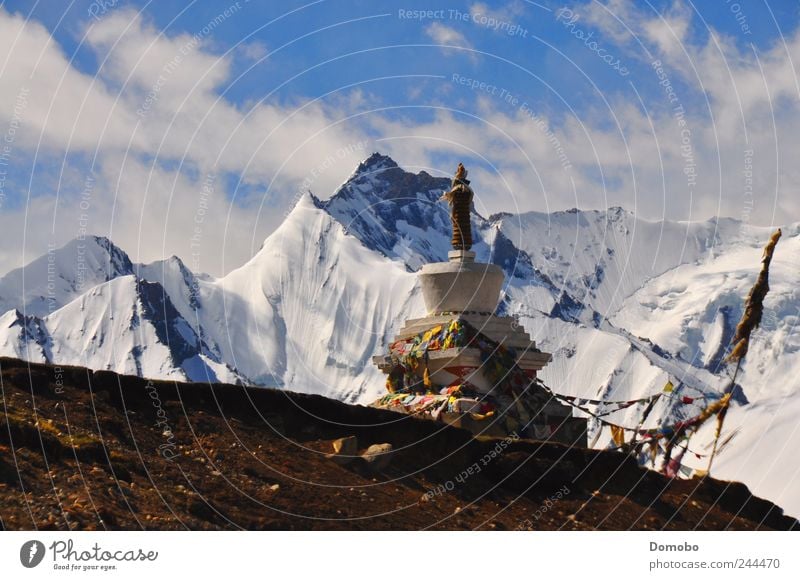 A Stupa in Tibet Environment Nature Landscape Air Sky Sunrise Sunset Beautiful weather Hill Rock Peak Snowcapped peak Happy Contentment Optimism Caution Calm