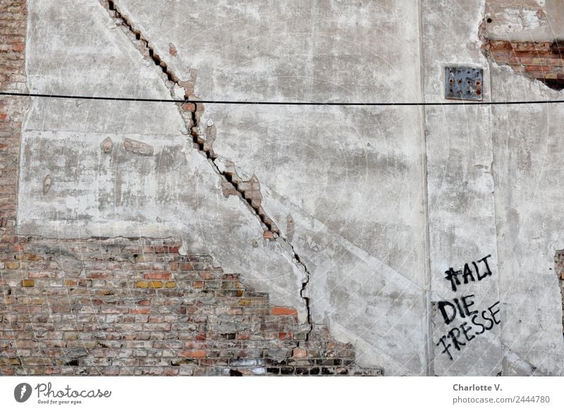 crack | UT Dresden Town Wall (barrier) Wall (building) Brick Rendered facade Plaster Stone Characters Graffiti Old Brash Broken Rebellious Trashy Wild Gray Red