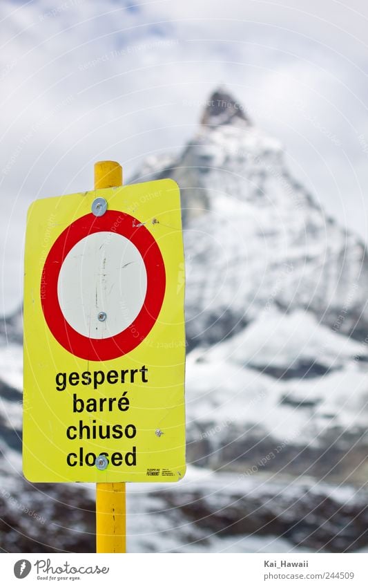 Closed Sightseeing Winter Snow Mountain Matterhorn Zermatt Nature Sky Clouds Climate change Weather Ice Frost Rock Alps Peak Snowcapped peak Glacier Sign