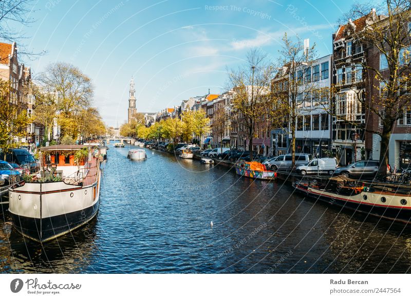 Beautiful Architecture Of Dutch Houses and Houseboats On Amsterdam Canal In Autumn canal Netherlands City House (Residential Structure) Famous building