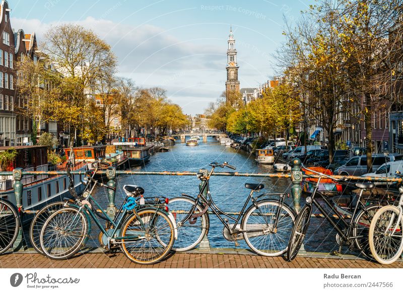 Architecture Of Dutch Houses and Houseboats On Amsterdam Canal Style Vacation & Travel Tourism Trip Sightseeing City trip Summer Summer vacation