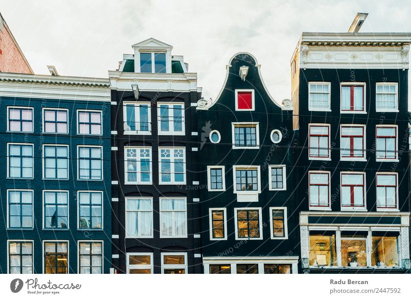 Beautiful Architecture Of Dutch Houses On Amsterdam Canal In Autumn canal Netherlands City House (Residential Structure) Famous building Vacation & Travel