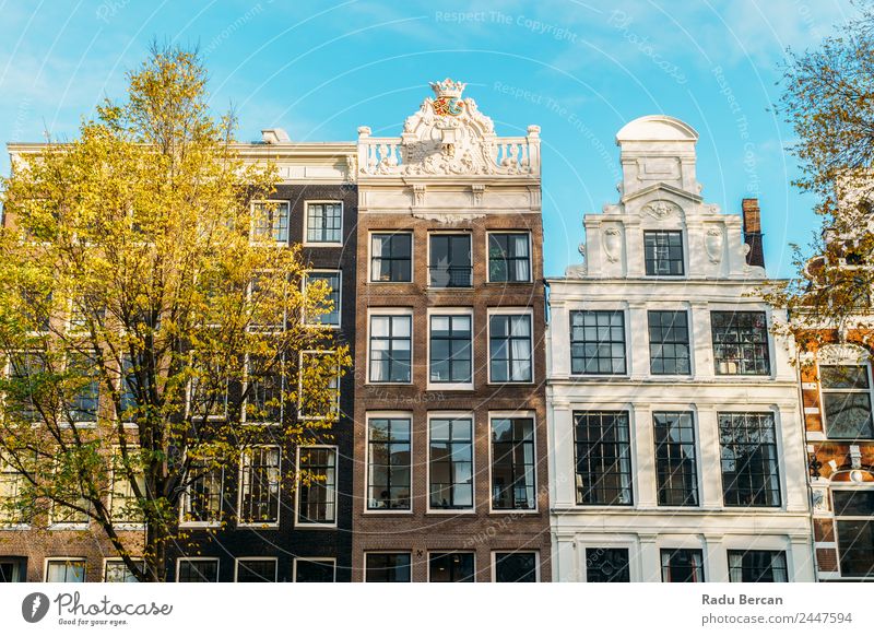 Beautiful Architecture Of Dutch Houses On Amsterdam Canal In Autumn canal Netherlands City House (Residential Structure) Famous building Vacation & Travel