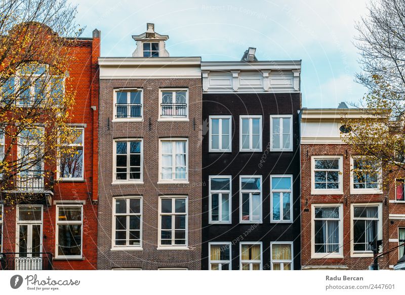 Beautiful Architecture Of Dutch Houses On Amsterdam Canal In Autumn canal Netherlands City House (Residential Structure) Famous building Vacation & Travel