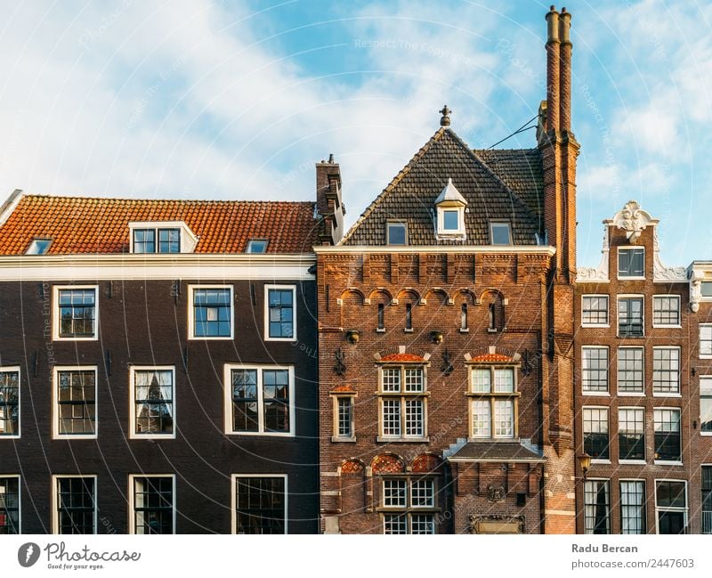 Beautiful Architecture Of Dutch Houses On Amsterdam Canal In Autumn canal Netherlands City House (Residential Structure) Famous building Vacation & Travel