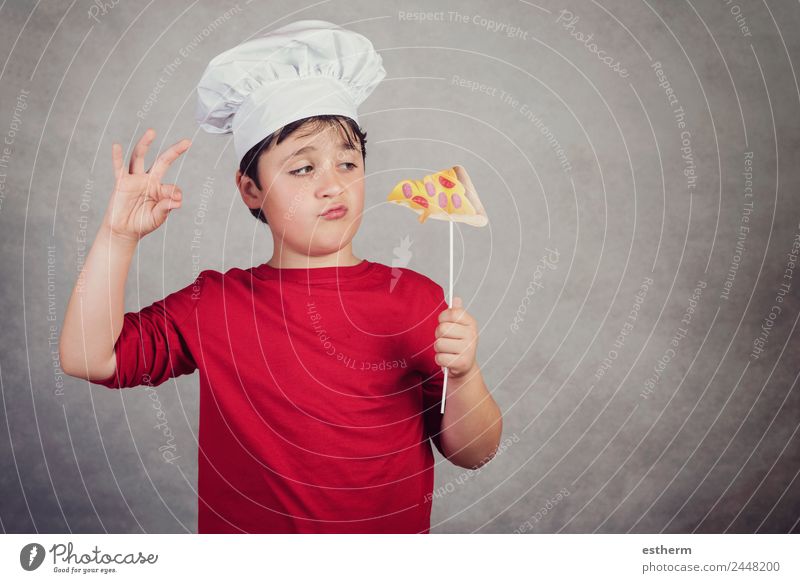 child funny cook with slice pizza Food Roll Nutrition Eating Lunch Fast food Finger food Italian Food Lifestyle Joy Human being Masculine Child Toddler