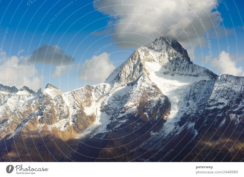 Bietschhorn mountain peak, view from Loetschenpass Trip Mountain Hiking Nature Snow Alps Blue White Might Bietschorn Switzerland Alpine clouds