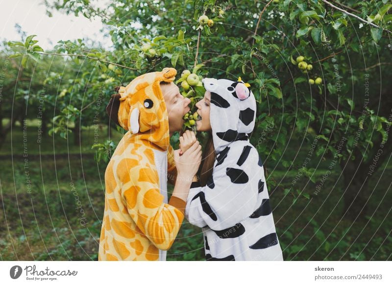 loving couple in the Park wearing pajamas Leisure and hobbies Playing Vacation & Travel Tourism Adventure Freedom Party Valentine's Day Human being Masculine