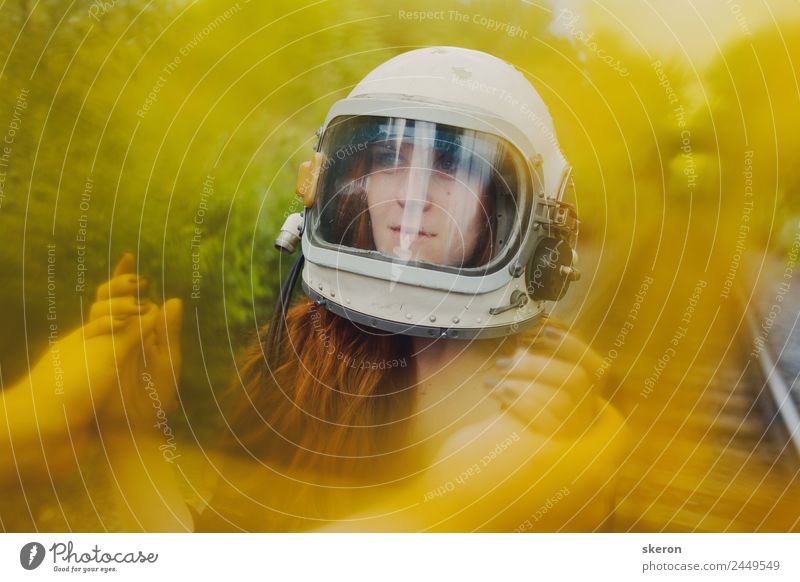 girl in the helmet of an astronaut walking on the rails Leisure and hobbies Playing Vacation & Travel Tourism Trip Adventure Human being Feminine 18 - 30 years