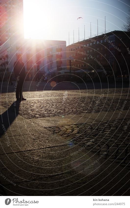 waiting Human being Masculine Man Adults 1 Downtown Places Marketplace Wait Medborgarplatsen Stockholm Sweden Sky Expectation Vantage point Sun Building Town