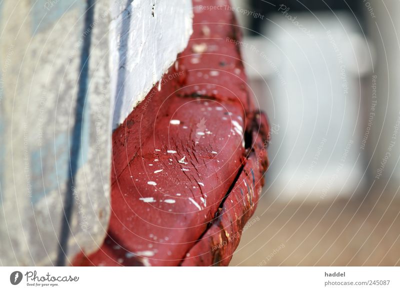 painted unclean Navigation Fishing boat Harbour On board Blue Red White Wood Plank Inject Colour Patch Painting (action, artwork) Painting (action, work) Dirty