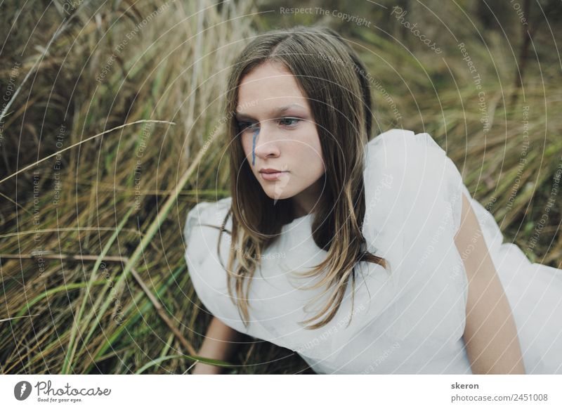 sad girl walking in autumn field Young woman Youth (Young adults) Hair and hairstyles Face 1 Human being 18 - 30 years Adults Actor Event Shows Landscape Plant