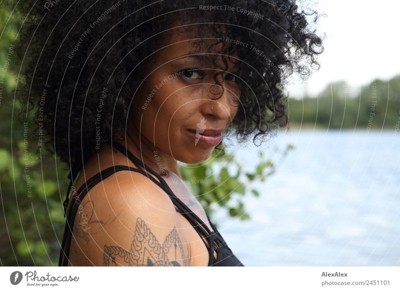 Portrait of a woman in a lake Beautiful Hair and hairstyles Face Young woman Youth (Young adults) Adults Freckles 18 - 30 years Nature Landscape