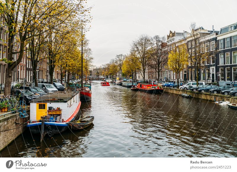 Architecture Of Dutch Houses Facade and Houseboats On Amsterdam Canal canal Netherlands City House (Residential Structure) Famous building Vacation & Travel