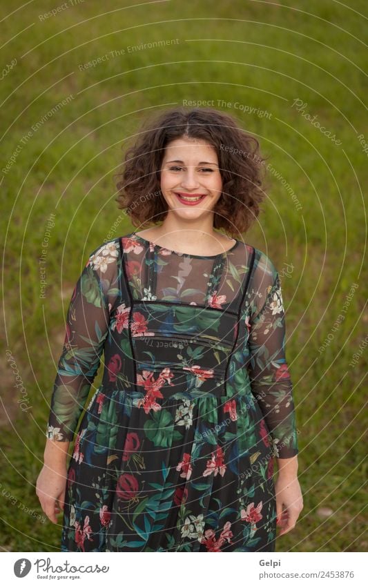 Happy curvy girl with curly hair Lifestyle Beautiful Hair and hairstyles Make-up Lipstick Human being Woman Adults Fashion Dress Smiling Friendliness Large Cute