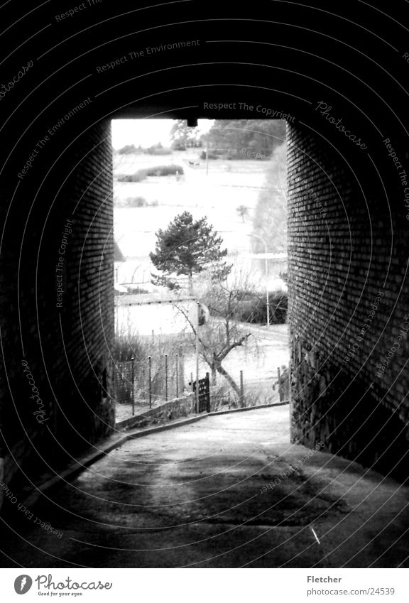 passage Passage Gray scale value Dark Tunnel Light Building Architecture Bright End