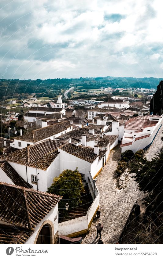 Above Historical Obidos Leisure and hobbies Vacation & Travel Tourism Trip Sightseeing City trip 1 Human being Clouds Sun Portugal Europe Village Small Town