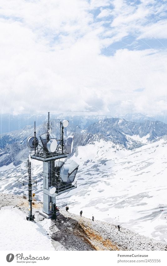 Hikers on their way to Zugspitze Nature Adventure Vantage point Destination Hiking Snow Sunbeam Exterior shot Activity holiday Vacation & Travel Expedition Alps