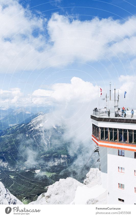 Viewing platform on Zugspitze mountain Nature Landscape Adventure Vantage point Lookout tower viewing platform Alps Sunbeam Travel photography Vacation & Travel