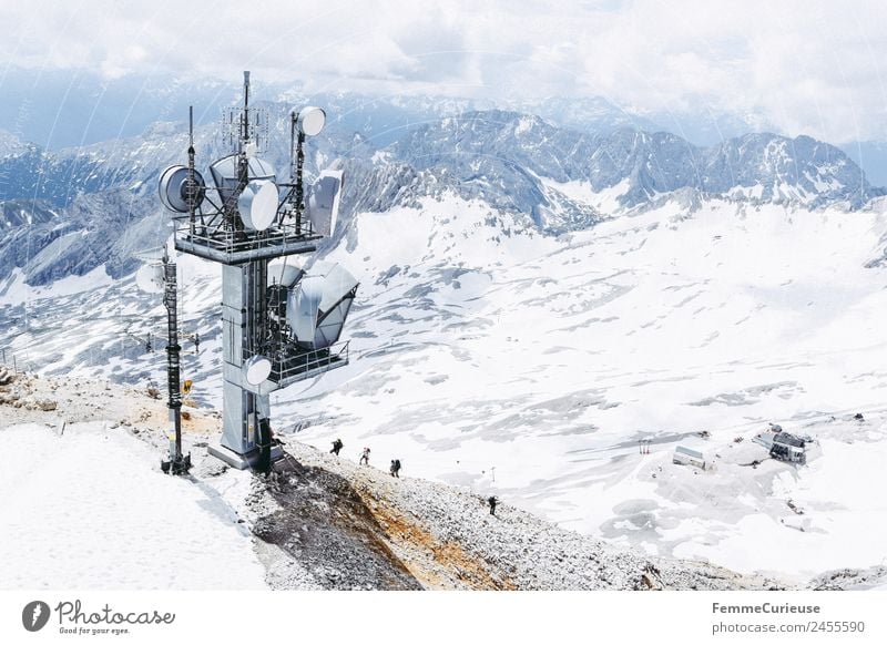 Hikers on their way to Zugspitze Human being Group Adventure Experience Freedom Leisure and hobbies Cold Nature Expedition Travel photography Mountain hiking