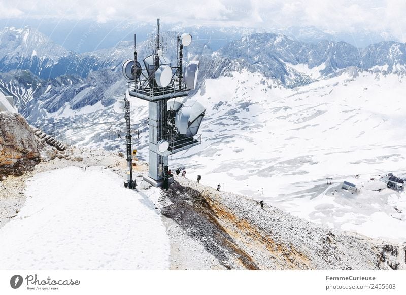 Hikers climbing the Zugspitze - aerial view Nature Adventure Expedition Travel photography Vacation & Travel Adventurer Hiking Destination Snow Alps Mountain