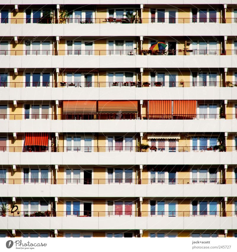 sunny living square Marzahn High-rise Architecture Town house (City: Block of flats) Facade Balcony Window Relaxation Sharp-edged Protection Symmetry