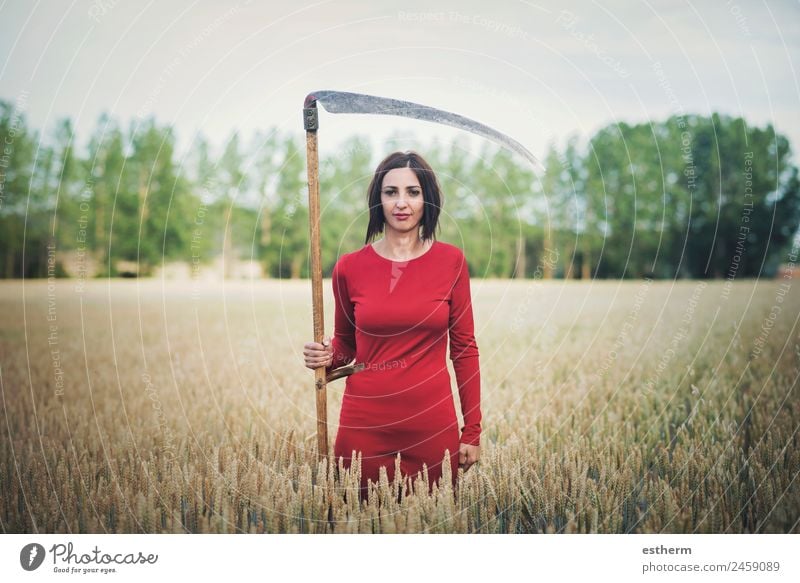 beautiful and mysterious girl with scythe Elegant Beautiful Freedom Hallowe'en Human being Feminine Young woman Youth (Young adults) Woman Adults 1