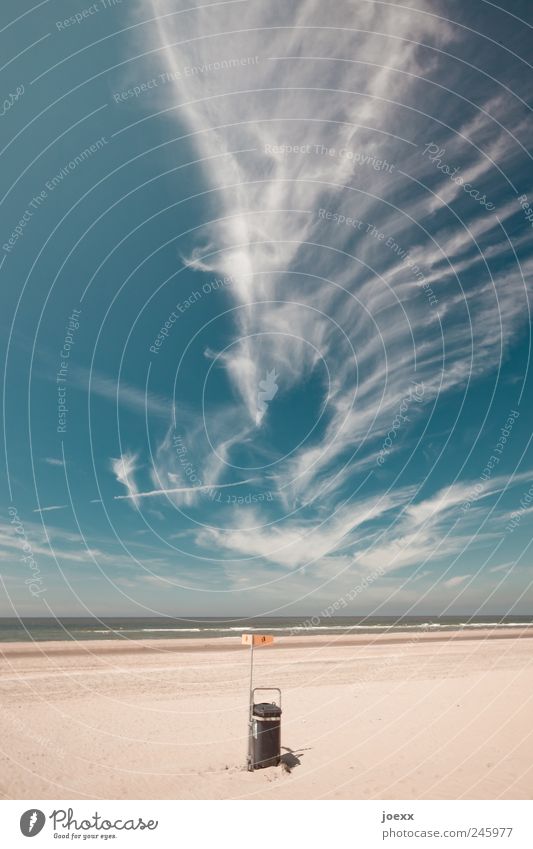 beach chair Vacation & Travel Summer Beach Ocean Environment Sand Water Sky Clouds Horizon Beautiful weather Coast North Sea Blue Brown Gray Calm Loneliness