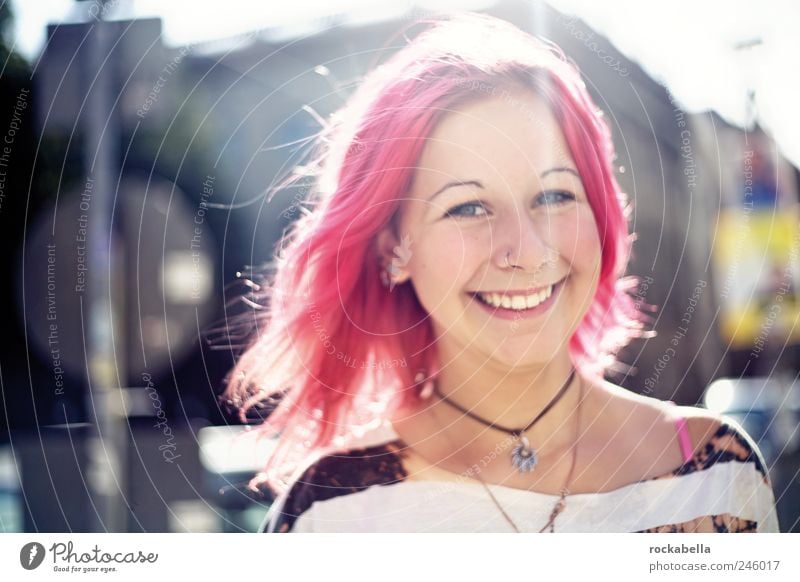 juicy. Feminine 1 Human being Esthetic Friendliness Happiness Joy Happy Contentment Joie de vivre (Vitality) Enthusiasm Red-haired Punk Colour photo