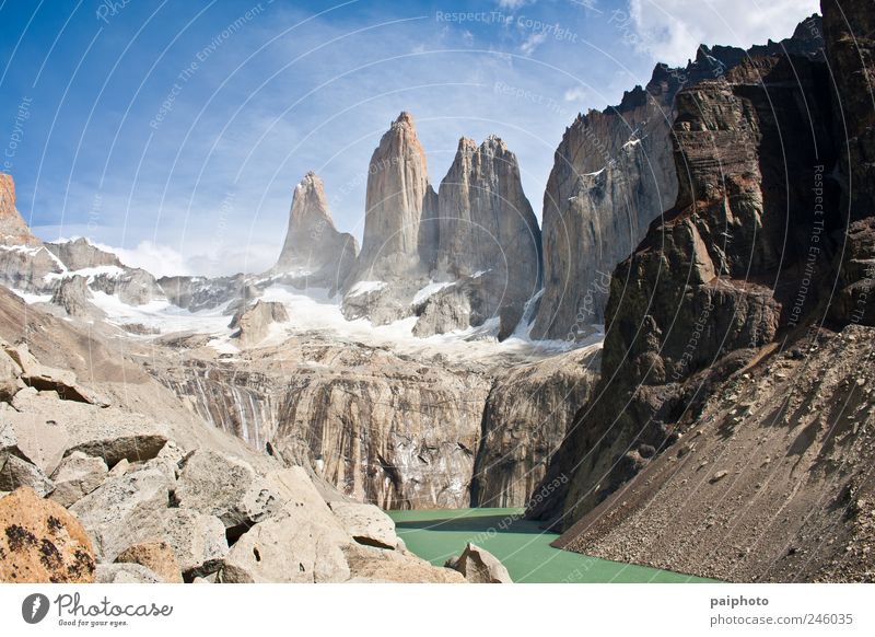 Torres del Paine Landscape Cloudless sky Summer Beautiful weather Mountain Peak Chile Americas Cold Wild Peaceful Calm Torres del Paine NP Patagonia