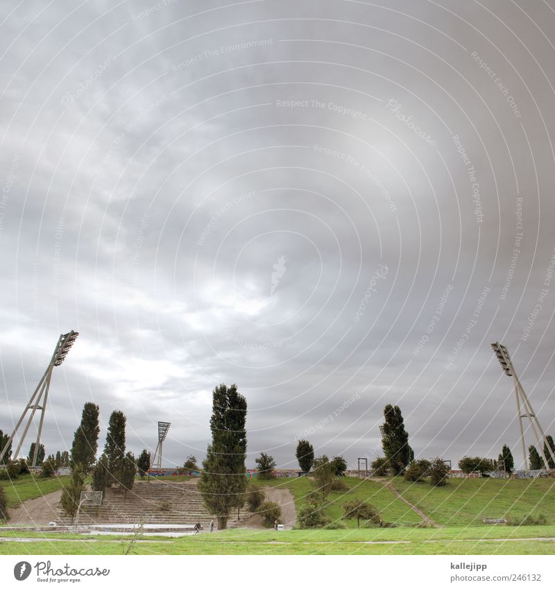 wall park Lifestyle Stadium Capital city Floodlight Berlin Poplar Clouds Park Meadow Grass Mountain Hill Mast Colour photo Exterior shot Light Shadow Contrast