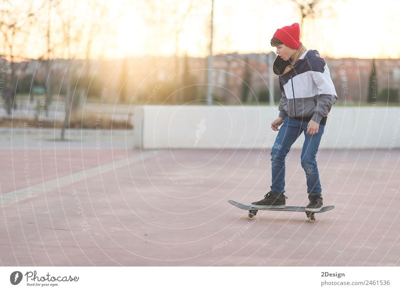 teenager practicing with skateboard at sunrise city Lifestyle Joy Relaxation Leisure and hobbies Summer Sports Child Human being Masculine Boy (child) Man