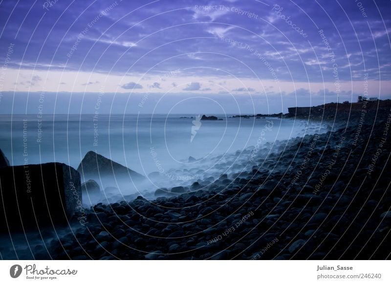 After the sun went down Landscape Water Sky Clouds Sunrise Sunset Summer Fog Waves Coast Beach Bay Ocean Island Esthetic Tenerife Spain Mysterious Long exposure