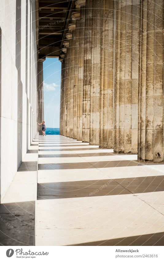 Arcade of the Walhalla in Regensburg Germany Tourist Attraction Column Vantage point Far-off places Panorama (View) Danube Beautiful weather Summer