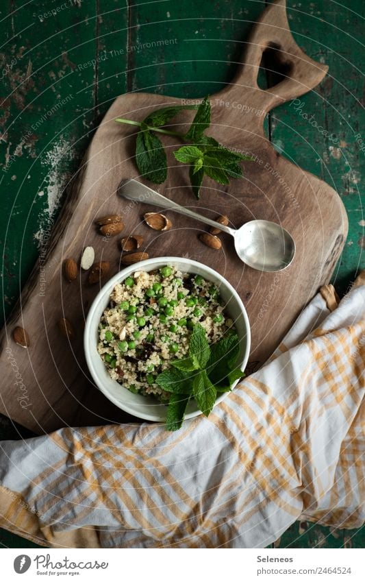 mint salad Food Vegetable Lettuce Salad Herbs and spices couscous Mint Mint leaf Peas Almond Raisins Nutrition Eating Lunch Dinner Organic produce