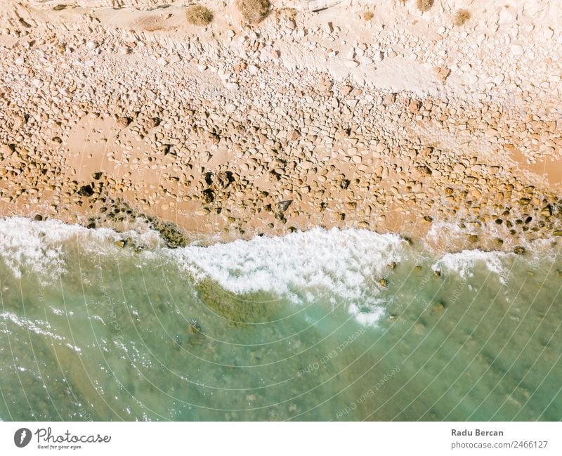 Aerial Panoramic Drone View Of Sea Waves Crushing On Rocky Beach Aircraft Ocean Abstract Vantage point Top Water Nature Beautiful seascape Background picture