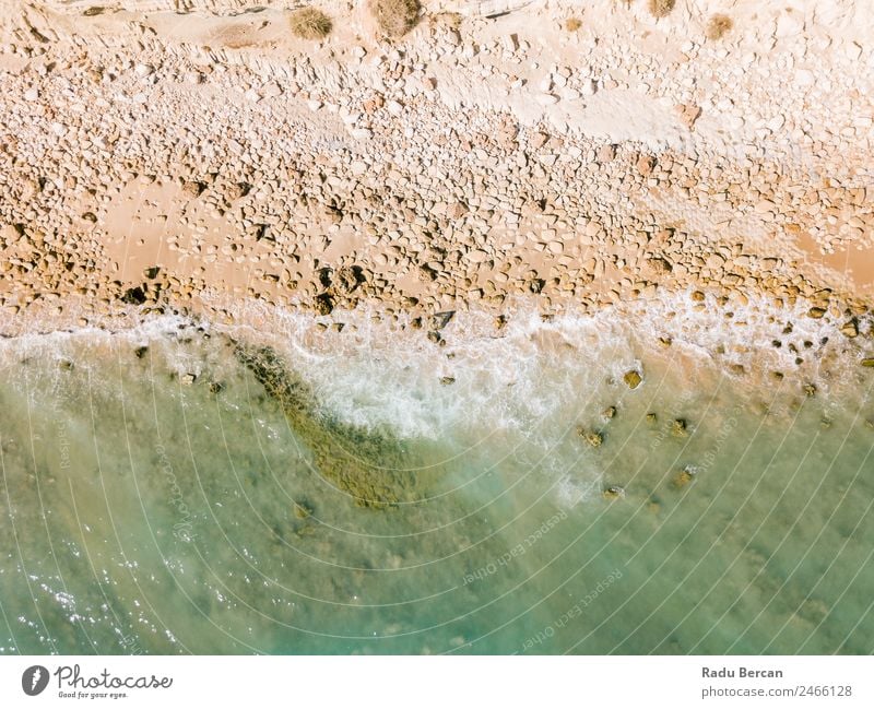 Aerial Panoramic Drone View Of Sea Waves Crushing On Rocky Beach Aircraft Ocean Abstract Vantage point Top Water Nature Beautiful seascape Background picture