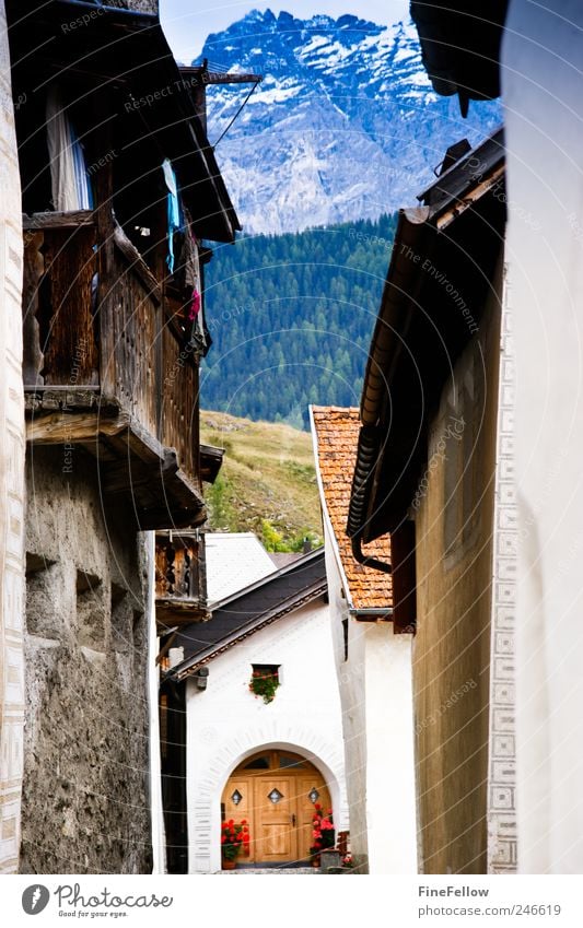 transparency Mountain House (Residential Structure) Landscape Village Looking Historic Safety (feeling of) Relaxation Moody Tourism Engadine mountain village