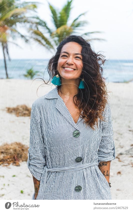 Mexican woman on the beach of Tulum Lifestyle Style Joy Calm Vacation & Travel Summer Beach Ocean Human being Woman Adults 1 18 - 30 years Youth (Young adults)