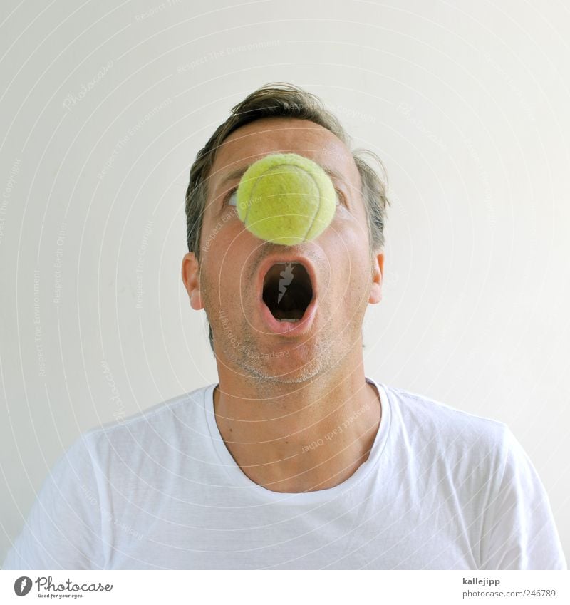 nasal tennis Ball sports Sportsperson Skin Head Hair and hairstyles Face Nose Mouth 1 Human being Tennis Clown Tennis ball Marvel Tennis player Colour photo