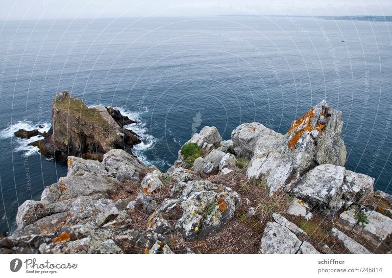 Anlaufal Landscape Rock Waves Coast Ocean Far-off places Cliff Brittany Horizon Atlantic Ocean Calm Height Wide angle Exterior shot Deserted Copy Space top